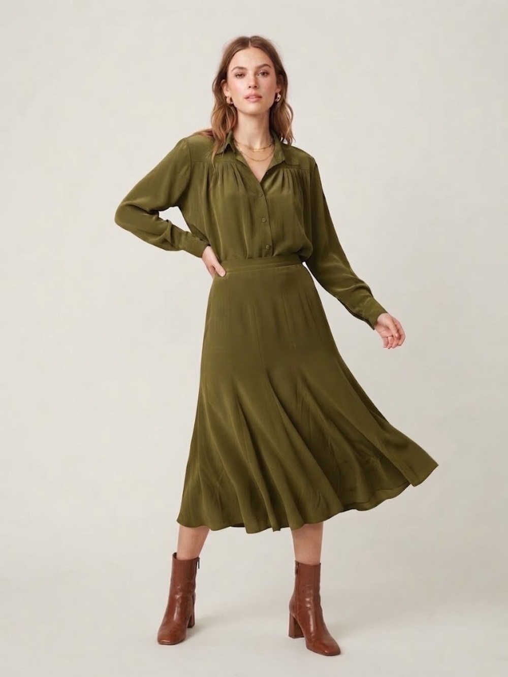 Vintage 80s Shirtstrings California Green Matching Blouse & Skirt Set Size S 7/8